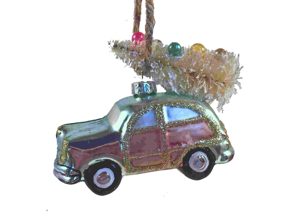 Retro Beach Car Tree Ornament Blue