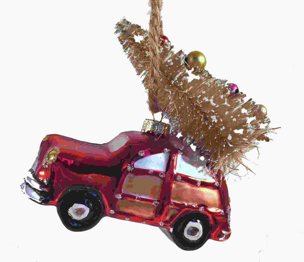 Retro Beach Car Tree Ornament Red