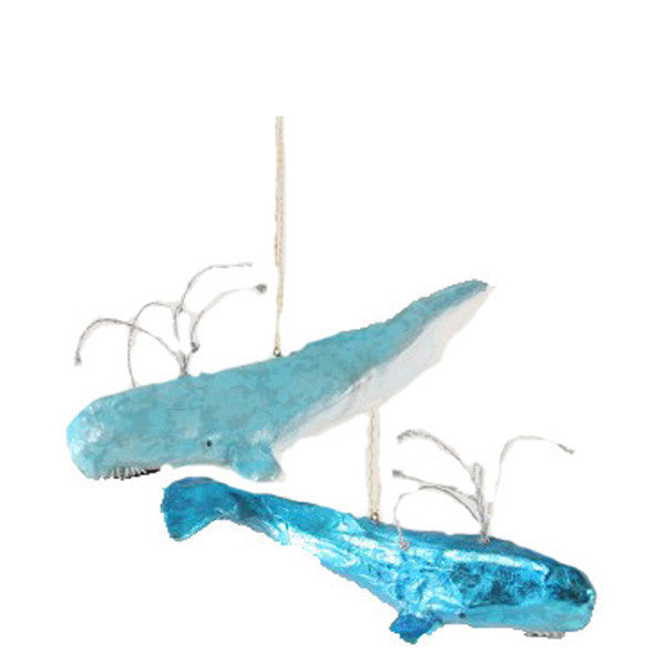 Shimmery Nautical Whale Tree Ornament Set of 2